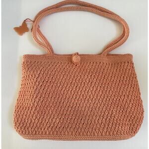 Liz Claiborne Vintage Crochet Knit Bag In Peach Coral w/ Butterfly Tag